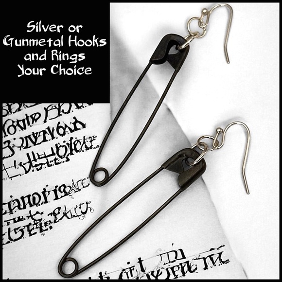 5 For $25💫Long Punk Rock Black Safety Pin Dangles - Picture 3 of 4